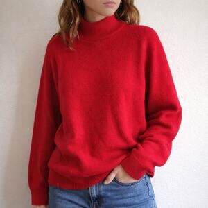 VTG Outlander Red Mock Neck Sweater Women’s L Lambswool Angora Minimalist 90s